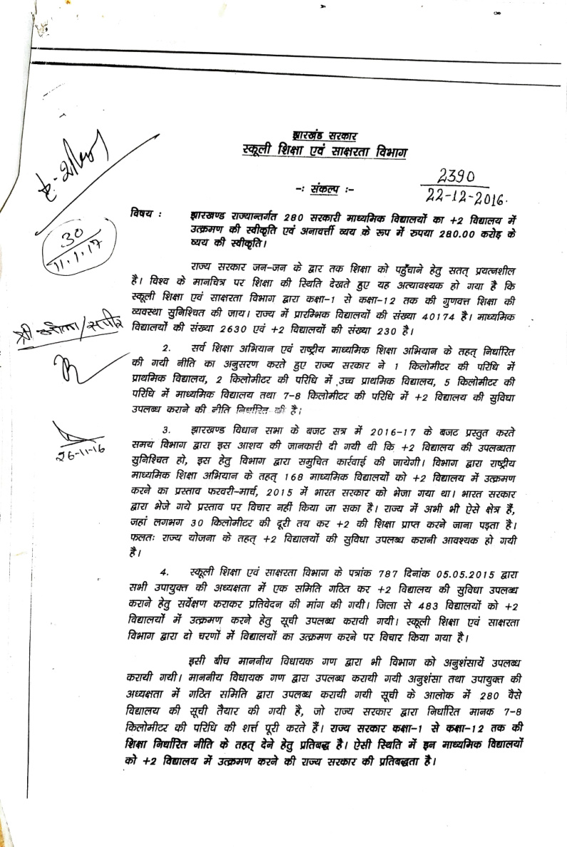 Government order on school upgradation
